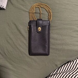 Coach Black Leather Crossbody Bag with Gold Chain